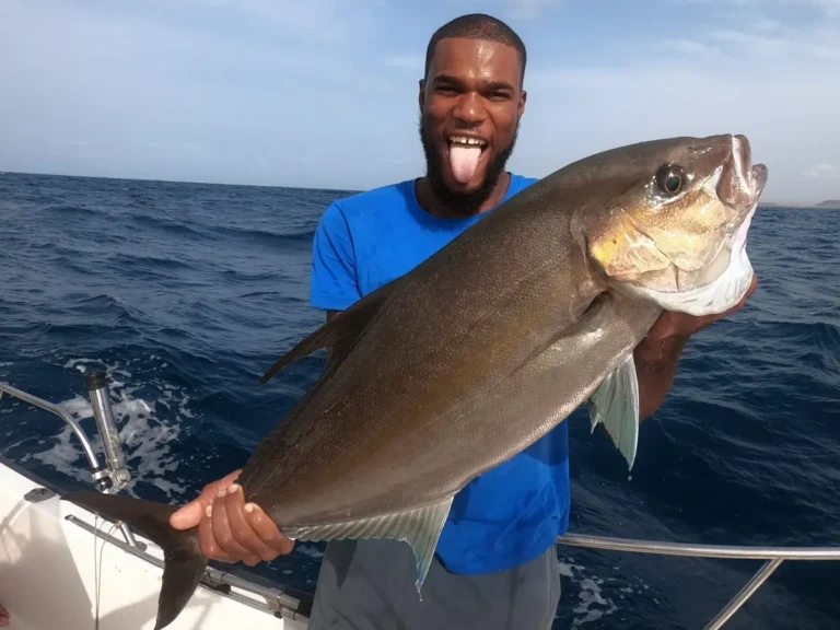 Pescatore in barca con una ricciola